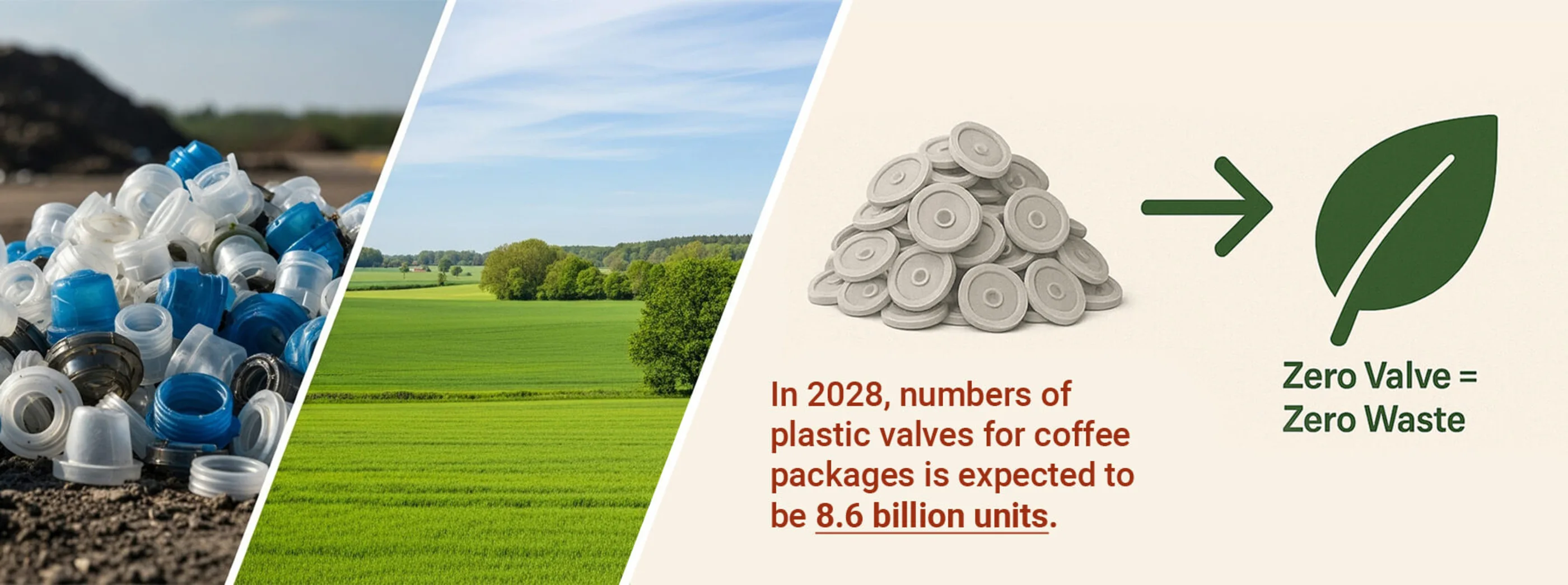 In 2028, numbers of plastic valves for coffee is expected to be 8.6 billion units. Zero valve = Zero Waste